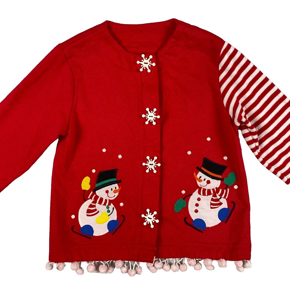 VGT Christmas Sweater Girls Molly &‎ Millie Size 6 Red Button Front Snowman